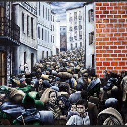 « La retirada » - huile, acrylique, bombe et collage sur toile / 170 x 200 cm