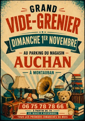 Affiche Grand Vide Grenier Parking Magasin Auchan