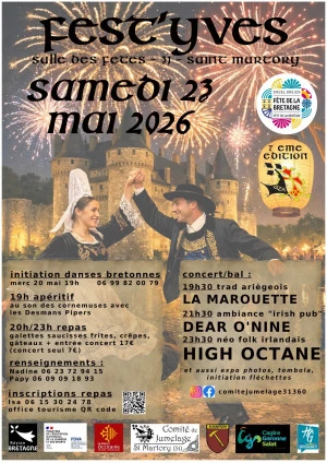 Affiche Fest'Yves 2026 : Samedi 23 Mai 2026 Saint Martory (31) A partir de 19h, salle des fêtes