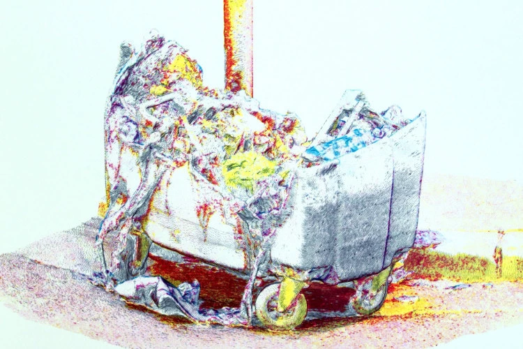 Hétérotopie #1 ( Fucked Up Natural Glitches , Still Life n°1 ) - 50*70cm , papier aquarelle 300gr, Quadrichromie au stylo bille - Paul Baquié 