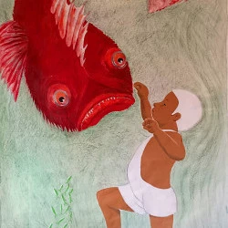 Démon et merveille - Bannière de 1/2m pour l'exposition collective "Bannière des 5 villages" dans le Lot - Sophie Latappy 