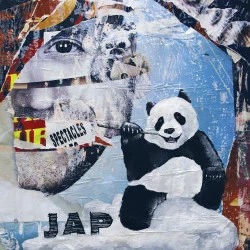 JAP panda - Technique mixte collage et acrylique - GAUDRY 