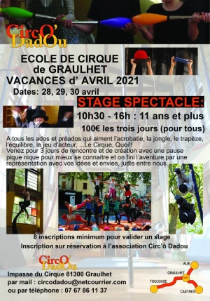 Affiche Stage spectacle de Cirque pour ados et préados à l'école Circ'O Dadou