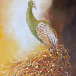 paon 2 - huile et feuille d'or