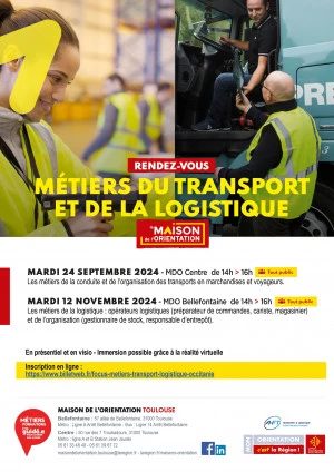 Affiche Les métiers du transport et de la logistique Les métiers de la conduite et de l'organisation des transports en marchandises et voyageurs