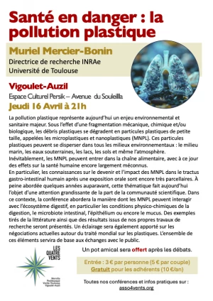 Affiche La pollution plastique : santé en danger, par Mme Muriel Mercier-Bonin, D. de recherches INRAé