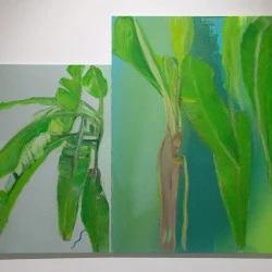 "Jardins publics" Le vert est une couleur Inutile, exposition La Fabrique université Jean Jaurès, curateur Jérôme Carrié - diptyque huile sur toile 2020 2023 - JL 