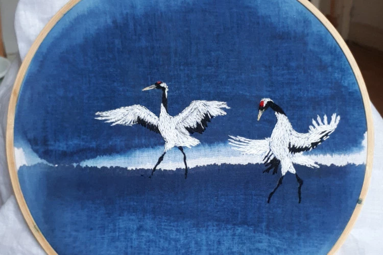 Voyage 6 - aquarelle et broderie - Amandine Szczepaniak 