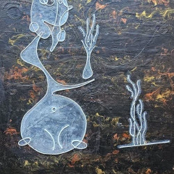 Rêve de fleurs - Acrylique et ficelle sur toile en lin 116/81