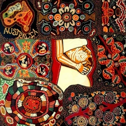 Mater Aborigène - 60x60cm, acrylique, toile 3D, maternité, fécondité, germination, plantes qui servent à manger, et soigner … - TERRES ET ARTS D ICI ET D AILLEURS 