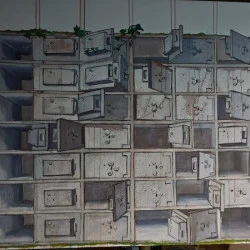 tout compte fait - acrylique et fusain sur panneau contreplaqué, 250x180 cm, 2020, oeuvre de confinement