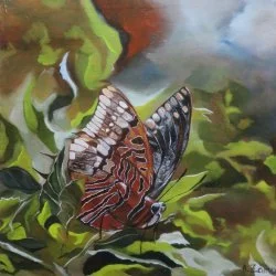 L'invisible - Peinture représentant un papillon (pacha à deux queues) huile sur toile 30 x 30 cm - Photo personnelle 