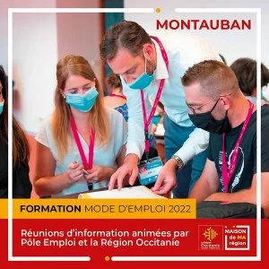 Affiche Formation Mode d'Emploi : réunions d'information animées par Pôle Emploi et la Région Occitanie