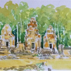 Cambodge Temple de Preah ko - aquarelle 52 X 26 cm 2019 Cambodge Temple de Preah ko - JEAN LOUIS ROUGET 