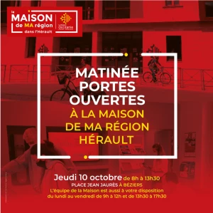 Affiche Matinée portes ouvertes à la Maison de Ma Région dans l'Hérault.