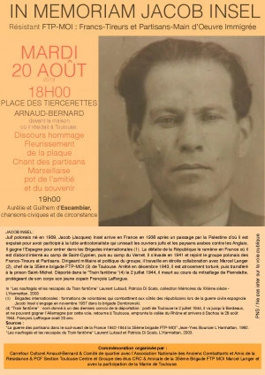 Affiche Commémoration du résistant FTP Moi Jacob Insel