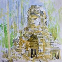 Cambodge Temple de Bantney Chhmar - aquarelle, 20 X 20 , 2019 , Cambodge Temple de Bantney Chhmar - JEAN LOUIS ROUGET 