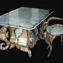 Hippo bureau / Octo siège - acier / bronze / verre - 140 x 110 cm / 64 x 90 cm 