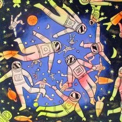 les cosmonautes - acrylique sur toile, 70x70, 2016, les cosmonautes