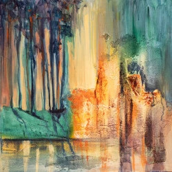 Le petit matin - collage et acrylique sur toile, au couteau, 60x60 2020