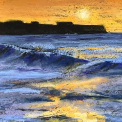 Coucher de Soleil à Peniche Portugal - 40x40 - Pastel sur papier noir