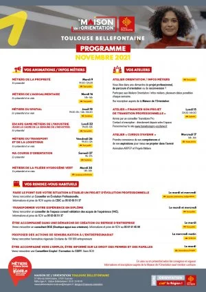 Affiche Agenda Maison de l'Orientation Toulouse-Bellefontaine Novembre 2021
