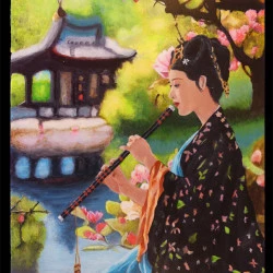 Mizuki - Peinture acrylique sur bois format 21/28 cm