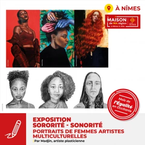 Affiche Exposition "Sororité, Sonorité" par l'artiste plasticienne Madjin