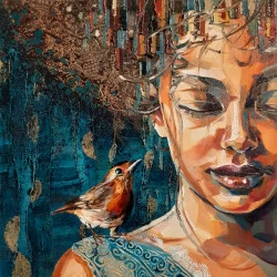 petite fille ave poussin - huile sur toile- 100cmx120cm