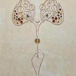 Une femme en or - Acrylique et ficelle sur toile en lin 116/89cm