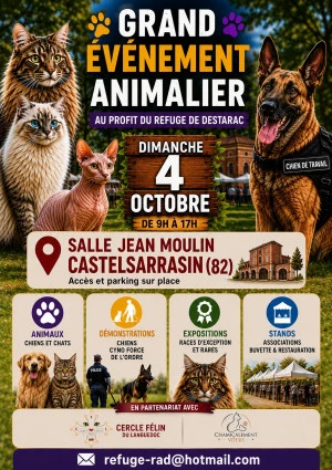 Affiche &#128062; LE GRAND ÉVÉNEMENT ANIMALIER ARRIVE À CASTELSARRASIN !