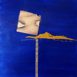 Retour aux sources - 50x50 technique mixte : encollage ocre, feuilles d'or