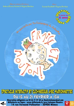 Affiche FRAISE ET MOUTON Théâtre interactif et clownesque avec marionnettes pour les 6-12 ans
