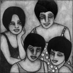 The Chiffons - huiles et pigments sur papier japonais marouflé sur toile 80X80cm - IM 