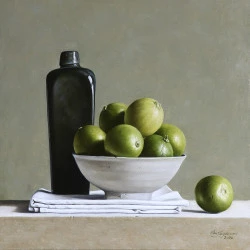 Citrons verts en bol Song - Huile/lin, 40/40 cm., 2026 - Stefaan Eyckmans 