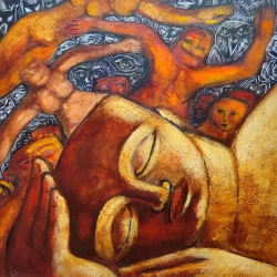 482 Rêves et cauchemars - Acrylique sur médium 30X30 cm - C.Cambe 