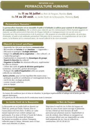Affiche Stage de permaculture Humaine (nord Lot)