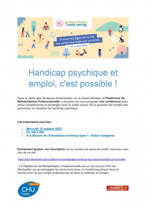 Affiche Conférence " Handicap psychique et emploi, c'est possible " !