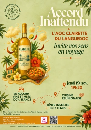Affiche Dîner l'Accord Inattendu : L'AOC Clairette du Languedoc invite vos sens en voyage 