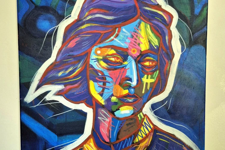 Nostalgia - Portrait de femme, structure habituellement noir remplacée par le rouge pour adoucir la composition - Art de Noé 