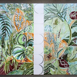 Genèse végétale "Équinoxe", 2024 - fresque céramique sur faïence, 77 carreaux, émaux de Sicile, 140 cm x 220 cm - photo par Anna Blomme 