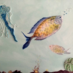 Dans la mer n°3 - Papier roulé , peinture, déchets et collages - Laïline 