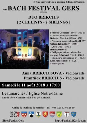 Affiche 3ème Bach Festival Gers 2018 - Deux violoncelles – Impressions françaises et tchèques