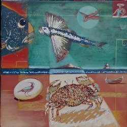 Kafka sur le Rivage - Technique mixte sur toile - 30 x 30cm - Philippe Sentou 