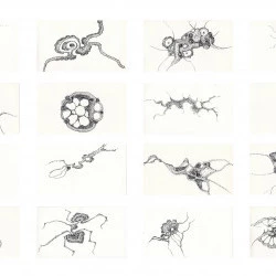 Em espera, (extraits) - dessin pointilliste, 14,8 cm x 21 cm, 2016-2018 - Y.Calsou 