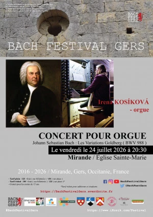 Affiche 11ème BACH FESTIVAL GERS 2026 - CONCERT D'OUVERTURE POUR ORGUE - LES VARIATIONS GOLDBERG à Mirande