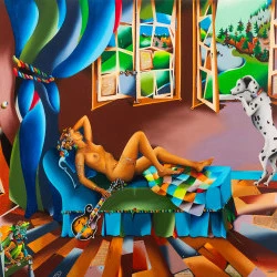 "L'Attente ou Jeune Fille à la mandoline, 1995-2001" - Huile sur contreplaqué en peuplier, 95x123x1 cm, février 2023