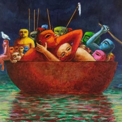 504 La terre est une pirogue VIII - Acrylique sur médium 80X65 cm - C. Cambe 