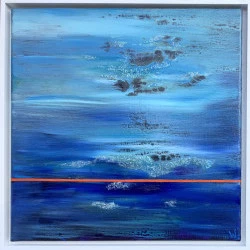 INFINITY - Huile sur lin, 50 x 50 cm. Depuis que son regard s'est détaché de l'horizon immédiat, l'homme n'a cessé de franchir des frontières. Il a traversé des mers inconnues, cartographié des continents, dompté des climats hostiles. Chaque rivage découvert portait la promesse d'un ailleurs, mais aussi l'ombre d'un passé où exploration rimait souvent avec conquête et domination. Aujourd'hui, c'est vers le ciel qu'il se tourne. Les mers ont cédé la place aux étoiles, et l'océan noir du cosmos devient sa nouvelle route. Grâce aux progrès scientifiques, il envoie ses messagers de métal sonder les planètes, capture la lumière des galaxies lointaines, et rêve d'habiter d'autres mondes. Les constellations ne sont plus seulement des légendes gravées dans la mémoire des peuples : elles deviennent des coordonnées, des objectifs, des destinations. Mais alors, se pose la question : s'agit-il d'une avancée… ou d'un retour ? Sommes-nous sur le seuil d'une ère nouvelle, ou rejouons-nous, à une échelle cosmique, les mêmes scénarios que sur Terre ? Découverte, appropriation, puissance… l'histoire est riche de triomphes et de blessures. Peut-être que la véritable exploration ne réside pas dans l'élargissement infini des territoires, mais dans la profondeur avec laquelle nous habitons chaque espace. Si le cosmos devient notre nouveau champ de jeu, il nous appartient de décider s'il sera le miroir des erreurs passées… ou l'occasion d'un pas vers une humanité plus consciente.