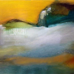 Paysage abstrait - huile sur papier sous verre , 50x40 cm - jeromemontens 